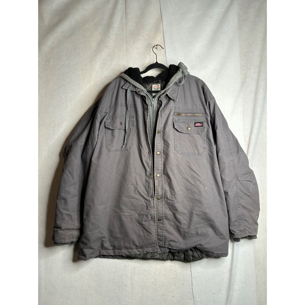 Genuine Dickies Mens 3XL Gray Hooded Canvas Work Jacket Quilted Lined DIC55053GD
